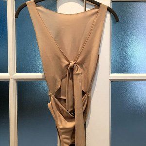 Nude bow open back bodysuit with tags